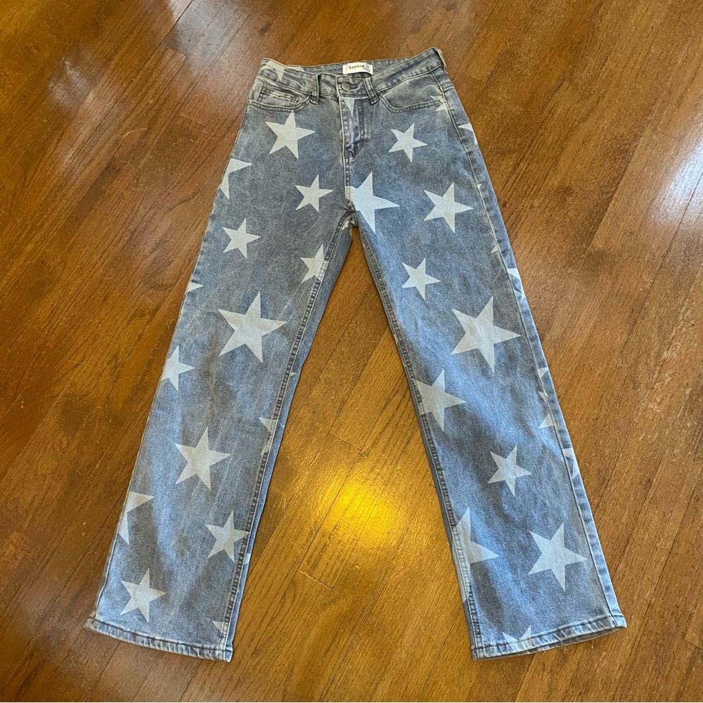 Bamboo mid rise star straight jeans